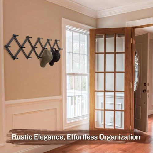 SCUNDA Rustic Wall Mounted Hat Rack with Space Saving Accordion Design, Expandable Hat Holder with 16 Wood Hooks, Modern Farmhouse Wall Hanger for Mug, Coat, Bags(Shabby Grey) - Image 6