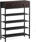 5 Tier Shoe Rack with Drawers, Metal & Wood Shelf Dark Brown by UNITSTAGE