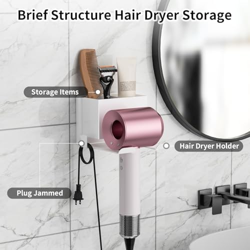 Hair Dryer Holder Wall Mount Metal Hair Tool Organizer Self Adhesive/Screw - Image 2