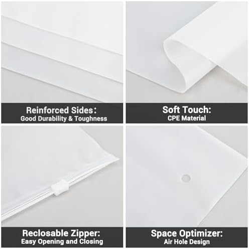 Clothing Bags, 25 Count 20x24 inch Jumbo Extra Large Frosted Zipper Plastic Bags for Clothes, Sweater Dress, Backpack, Blanket, T Shirt Packaging Shipping, 3 Mil, with Vent Holes - Image 2