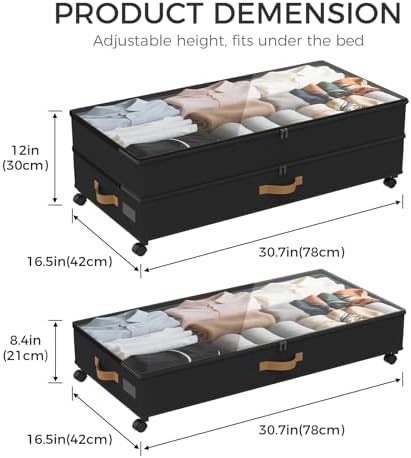 75L 2 Pack Adjustable Under Bed Storage with Wheels - Image 2
