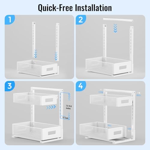 TISTAYA Under Sink Organizer, Bathroom Organizers and Storage, Cabinet Organizer Pottery Barn Furniture for Kitchen, Bathroom, Pantry, Laundry, Study, White，1XL, 2PCS - Image 6