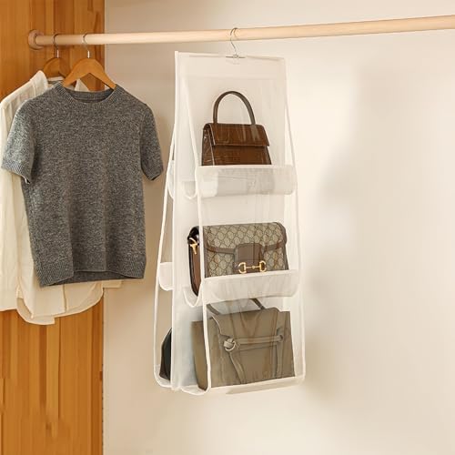 HAN SHENG 6-Pocket Clear Hanging Organizer, Handbag Storage, White, 2 Pack - Image 4