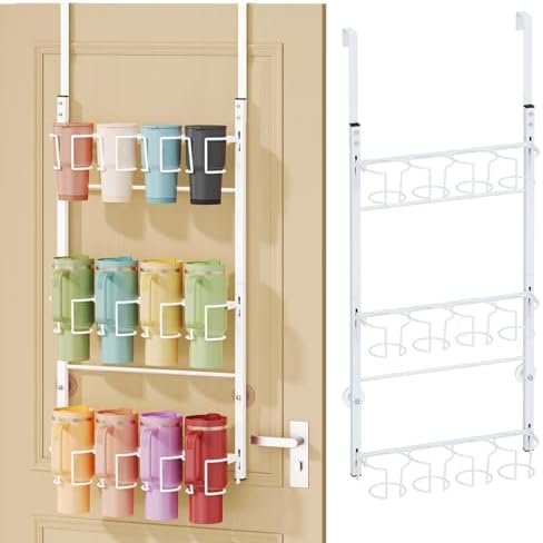 SWTYMIKI 3-Tier Water Bottle Organizer – Over the Door Stanley Cup Holder, Cup Organizer for Door or Wall Mount Option, Stanley Accessories for Pantry, Dorm, Office, RV Use, White by SwtyMiki-TidyHomeSweetLife