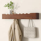 Wall Mounted Coat Rack with Shelf, Wooden Entryway Organizer with Hidden Metal Hooks for Hanging Coats Bags Keys, Modern Floating Shelf for Hallway Bathroom by VERASCOT