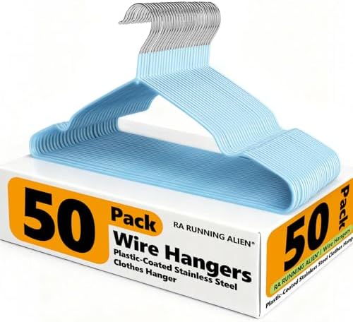 Clothes Hangers 50 Pack,Sturdy Thin Space Saving Blue Hangers,Non Slip Metal Wire Plastic Coat Hanger for Clothes Storage Home Improvement by Unknown