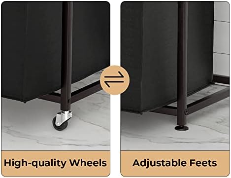 Herture Laundry Hampers with Shelf, Laundry Basket 3 Section, Laundry Sorter with Pull-Out Removable Large 3 Color Bags and Movable Wheels, Metal Frame, 3 x 15.87 Gallons (60L), Rustic Brown PF04XLN - Image 6