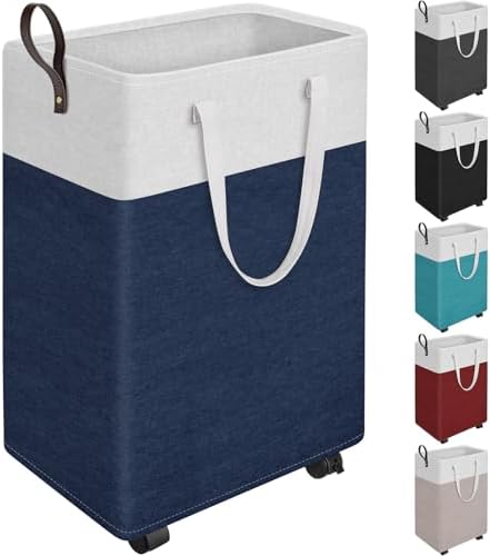 HomeHacks 90L Rolling Laundry Basket with 4 Wheels Collapsible Blue by HomeHacks