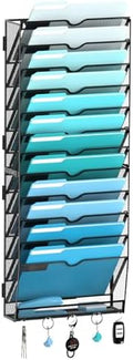 13-Tier Wall File Organizer and Mail Organizer with 5 Hooks, Black by JMHUD