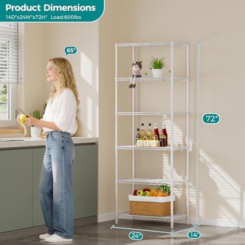 SINGAYE 6 Metal Shelves Wire Shelving Storage Shelf Adjustable Unit Pantry - Image 3