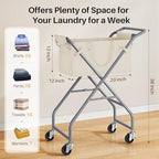 No-Bend Laundry Cart- Rolling Hamper with Locking Wheels & Handle, Foldable Basket Screw-Free Assembly, Durable Metal Frame & Removable Liner Bag for Bedroom & Bathroom (Beige) - Image 6