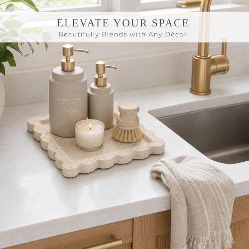 Decorative Scalloped Tray - Beautiful Travertine Stone Inspired 8"x8" Vanity Tray for Jewelry, Perfume and Trinkets - The Perfect Resin Decor Accent for Any Bathroom, Nightstand & Marble Coffee Table - Image 3