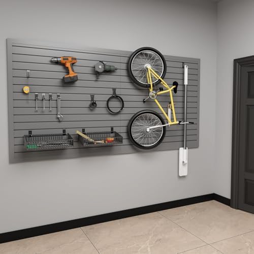Duzzy Slatwall Panel, 4' H x 8' W PVC Slat Wall Paneling for Garage Wall Storage Organizer (Grey) - Image 2