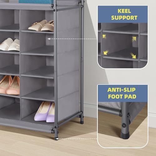 STORAGE MANIAC Stackable Shoe Cubby Organizer, Free Standing Shoe Cube Rack for Entryway, Bedroom, Apartment, Closet, 20-Cube Gray - Image 5