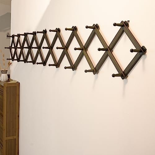 SKOLOO Accordion Wall Hanger with 28 Hooks, Modern Expandable Coat Rack Hat Rack for Wall, Solid Wooden, Dark Walnut Color - Image 3
