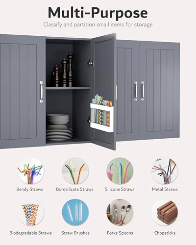 Acrylic Straw Holder & Organizer - Compact, Adhesive Tape Included for Easy Installation - Perfect for Countertops, Cabinets, or Kitchen Storage (White-5 Compartments) - Image 6