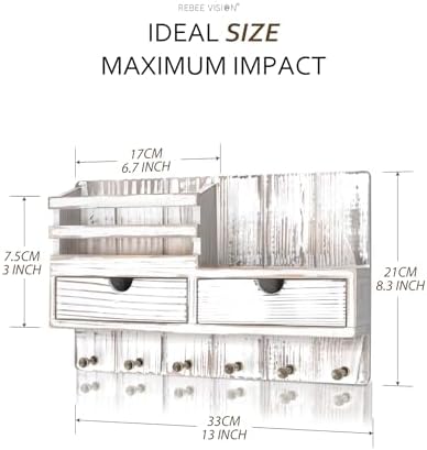 Rebee Vision Key Holder Wall Mount with 2 Drawers for Apartment, Whitewash - Image 6