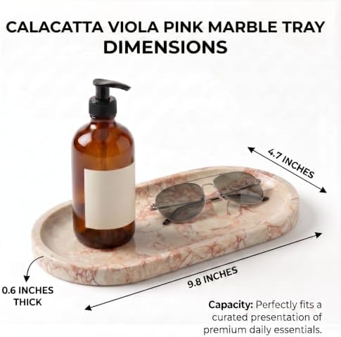 YKAJO Calacatta Viola Pink Oval Marble Tray, 9.8x4.7 Vanity Organizer Dish - Image 3