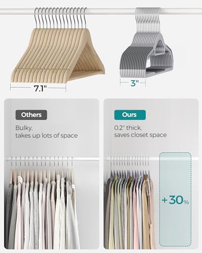 SONGMICS Pack of 50 Coat Hangers, Space-Saving Plastic Clothes Hangers | Non-Slip, 0.2 Inches Slim, 16.5 Inches Wide, 360° Swivel Silver Hook, Light Gray and Dark Gray, UCRP20G50 - Image 5