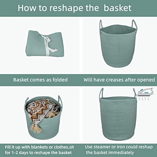 XUANGUO Cotton Rope Laundry Basket Hamper for Clothes Large Light Green - Image 6