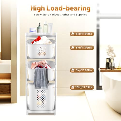 Laundry Sorter Plastic Rolling Laundry Basket Organizer Laundry Hamper Cart for Laundry Room Bedroom College Dorm (3 compartments) - Image 3