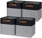 Temary Storage Baskets 12x12 Fabric Cube Storage Bins, 4 Pack Large Baskets with Handles, Baskets for Organizing Towels, Blankets, Collapsible Storage Basket (Black&Gray) by TEMARY
