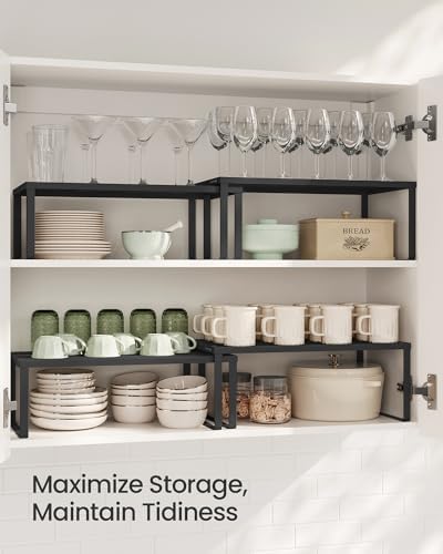 SONGMICS Set of 2 Metal Spice Racks, Stackable Expandable Shelf Risers - Image 3