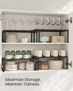 SONGMICS Set of 2 Metal Spice Racks, Stackable Expandable Shelf Risers - Image 3