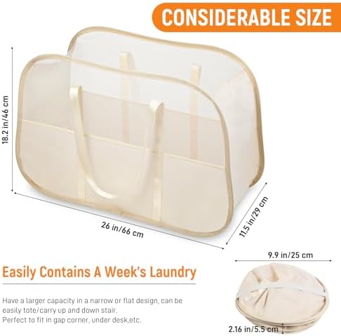 Collapsible Laundry Baskets with Easy Carry Handles, 95L Clothes Hamper for Storage, Foldable Laundry Basket Tear-proof, Large Pop Up Hampers for Laundry, Bedroom, Bathroom, Dorm Beige - Image 4