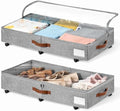 6 Inches Under Bed Storage with Wheels Pack of 2, Underbed Shoe Storage Container Bin with Clear Lid Cover, Rolling Under Bed Drawer Bag Basket for Shoe Organizer Sheet Sweater - Grey by KitHero