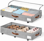 6 Inches Under Bed Storage with Wheels Pack of 2, Underbed Shoe Storage Container Bin with Clear Lid Cover, Rolling Under Bed Drawer Bag Basket for Shoe Organizer Sheet Sweater - Grey by KitHero