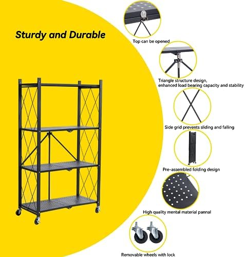BRIAN & DANY Metal Storage Shelves - 4 Tier Shelving Unit, Folding Display Shelf Racks No Assembly for Vendors and Craft Shows, Black (2Pcs) - Image 4