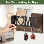 Wall Mount Mail and Key Holder, Wooden Mail Organizer with 4 Double Hooks, Black Metal Letters, Farmhouse Home Decor, Entryway Storage, 10.8 x 3.3 x 6.2 Inches - Image 3