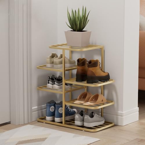 Simcat Shoe Rack Sturdy Metal Shoe Rack Organizer for Closet Entryway Garage Vertical Narrow Shoe Rack Shoe Stand Shoe Shelf (4 Tiers - Champagne Gold) by Simcat