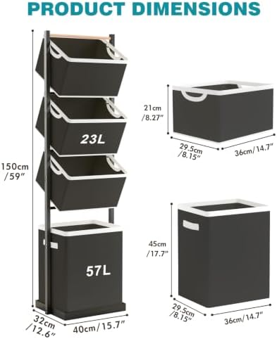 4-Tier Laundry Hamper Sorter, Vertical Laundry Sorter with Removable Basket - Image 2