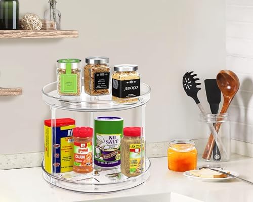 2 Tier Lazy Susan Bathroom Organizer, 9.25Inch Clear 360 Rotating Makeup Organizer for Vanity, Skincare Organizers Perfume Organizer, Spice Rack Organizer for Cabinet- Home Organization and Storage - Image 3