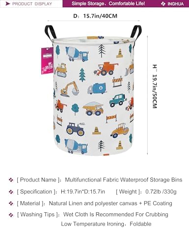 Laundry Hamper Large Canvas Fabric Storage Basket Vehicles - Image 2