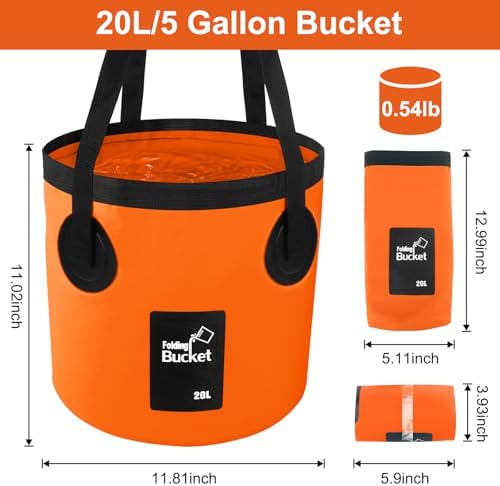 5 Gallon Bucket, Collapsible Bucket with Handle for Outdoor Beach Fishing Gardening, Folding Car Wash Buckets Mop Water Storage Laundry Wash Basin for RV Household Cleaning Supplies Camping Essentials - Image 2