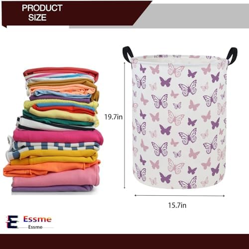 ESSME Butterfly Laundry Basket,Hamper Collapsible Canvas Waterproof Storage Bin,Gift Baskets,(Purple Butterfly) - Image 2