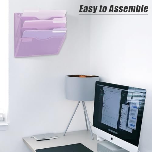 EASEPRES 3 Pocket Mesh Hanging Wall File Organizer, Wall Mounted Mail Paper Document Folder Holder, Clipboard Storage Organization Magazine Rack with Nametag Label for Office Home School, Light Purple - Image 6