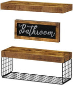 QEEIG ‎Bathroom Shelves Over Toilet - Paper Storage Wall Mounted Farmhouse Decor Decorations Aesthetic Décor Sign Small Floating Shelf 2+1 Set 16 inch, Rustic Brown (020BN) - Image 6