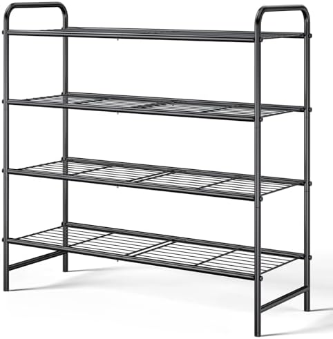Kitsure Stainless Steel Shoe Rack Organizer, 25.6" Wide - 4 Tier, Black | Sturdy Shoe Rack for Closet and Entryway, Free Standing Shoe Shelf, Closet Organizers and Storage by Kitsure