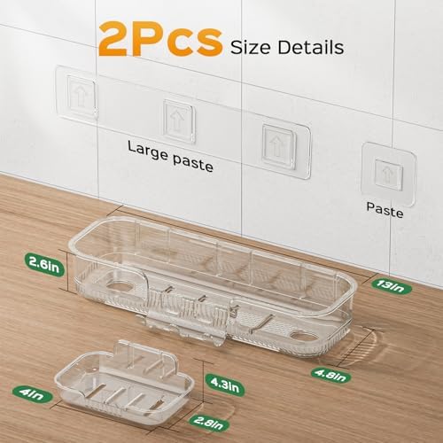 HAMITOR 2 Pack Adhesive Shower Caddy, Clear Transparent Shower Organizer - Image 3