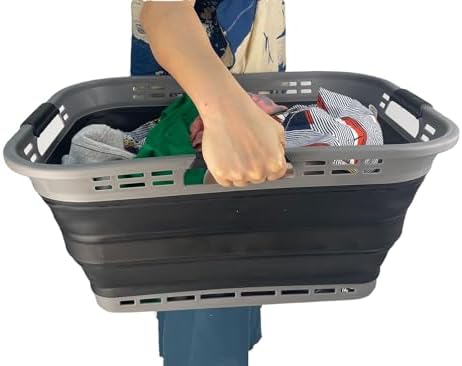 SAMMART 42L (11 Gallon) Collapsible Plastic Storage Basket - Foldable Pop Up Storage Container/Hamper - Portable Laundry Organizer - Space Saving (Grey/Black, 42L (Style A)) - Image 7