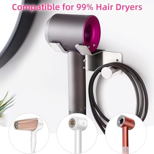 Hair Dryer Holder, Hair Dryer Holder Wall Mounted, Self Adhesive Blow Dryer Holder, Stainless Steel Dyson Hair Dryer Holder, Hairdryer Holder for Bathroom BANJEKT - Image 2