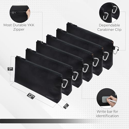 COREFLEX Premium Tool Pouch Zipper Bag, Small Tool Bag, Multipurpose Storage pouch, Heavy duty Flat Bottom Tool bag with YKK Zipper (6 pack Large 12inch Black) - Image 3