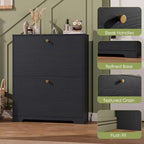 Nicetree Shoe Cabinet with 2 Flip Drawers, Narrow Shoe Organizer Cabinet, Freestanding Shoe Rack Cabinet, Modern Shoe Storage Cabinet for Entryway, Hallway, Foyer, Black - Image 6