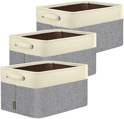 BALEINE 3 Pack Fabric Closet Storage Bins for Shelves, Linen Closet Organizers and Storage, Decorative Baskets for Organizing, Shelf, Clothes, Home, Office (Grey, 17''x13''x10.5'') by BALEINE