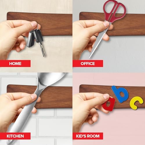 16 Inch Acacia Wood Magnetic Knife Holder with Multipurpose Use, Magnetic Knife Holders for Kitchen, Wooden Knife Rack, Magnet Strips for Knives & Metal Utensils, Tool Holder, Art Supply Organizer - Image 6