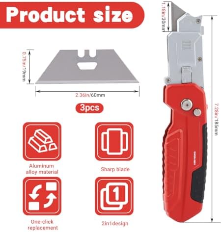 2-in-1 Folding Utility Knife Scraper with 3 Replacement Blades - Image 2